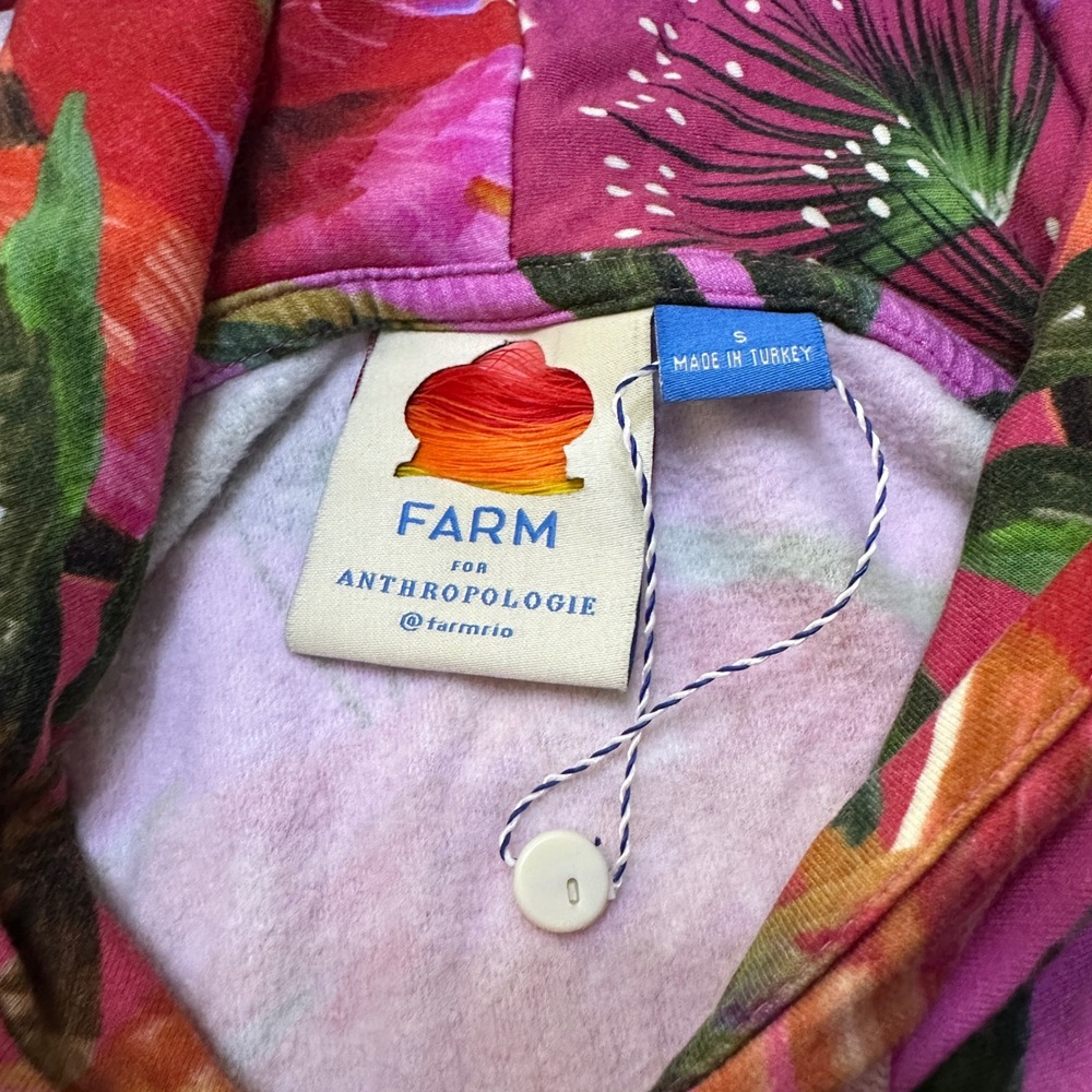 Farm Rio Hooded Sweatshirt Tunic Dress Macaw Small Tropical Boho Cozy Maximalist - Picture 4 of 10